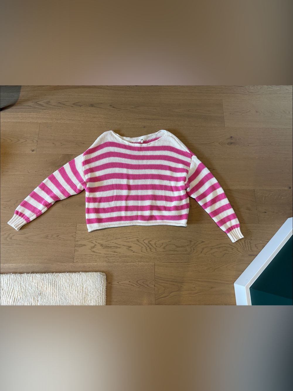 aerie Pink & White Striped Cropped Knit Sweater